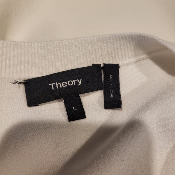 Theory White Short Sleeve Sweater Mixed Materials with Silk Back - Size L - Picture 6 of 9